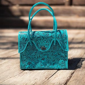 Turquoise Tooled Leather Purse Crossbody