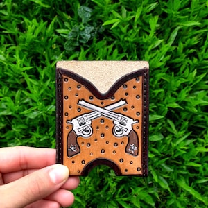 Porte-cartes en cuir repoussé - Accessoire en cuir fabriqué à la main