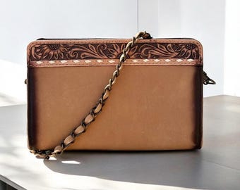 Leslie Tooled Leather Crossbody Bag Western-Style