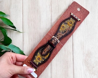 45mm Sunflower Hand-Tooled Apple Watch Band