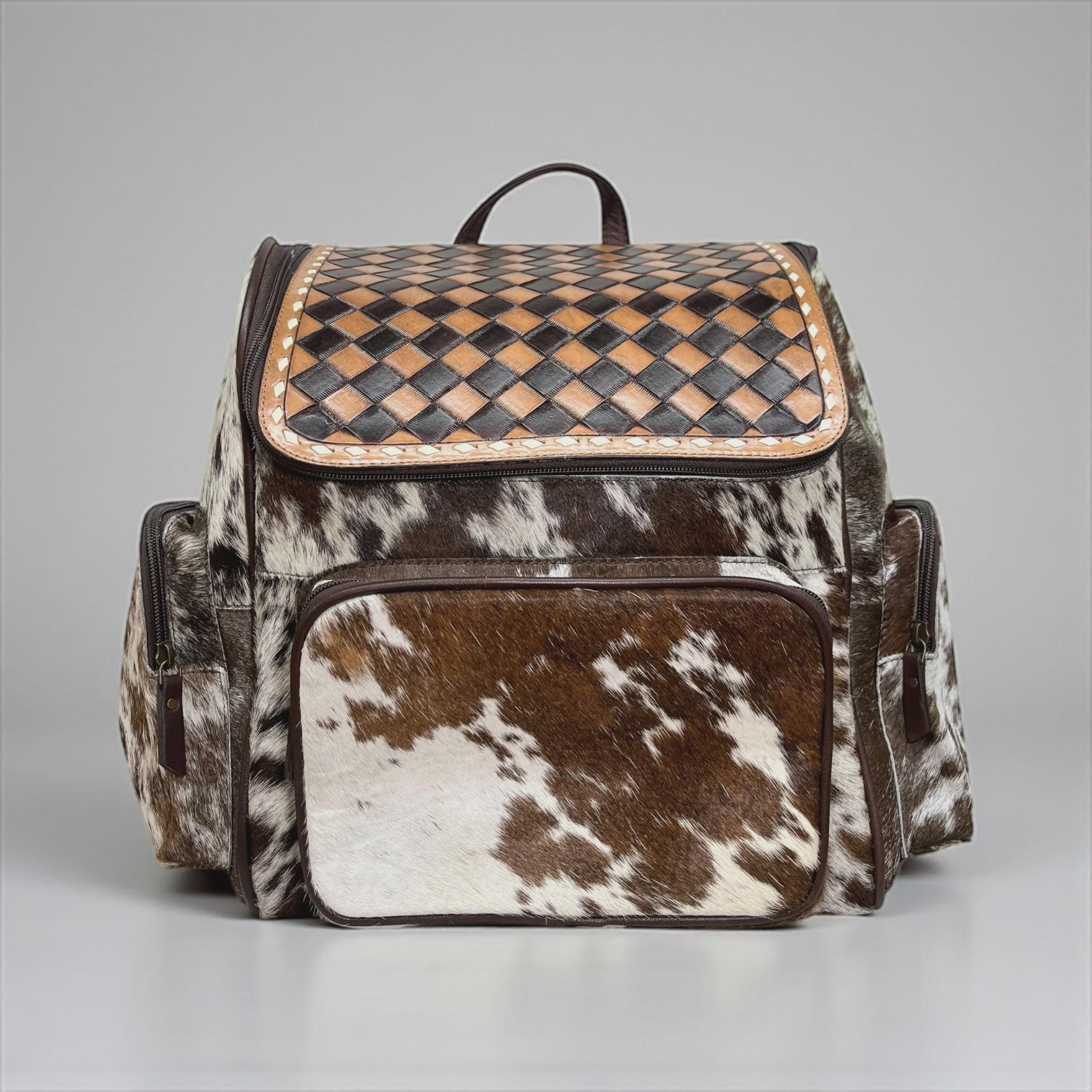 Unisex Brown Patterned Backpack with Matching wallet TR185-9110 Trinity Ranch Genuine Hair-On Cowhide Tooled  main image 3