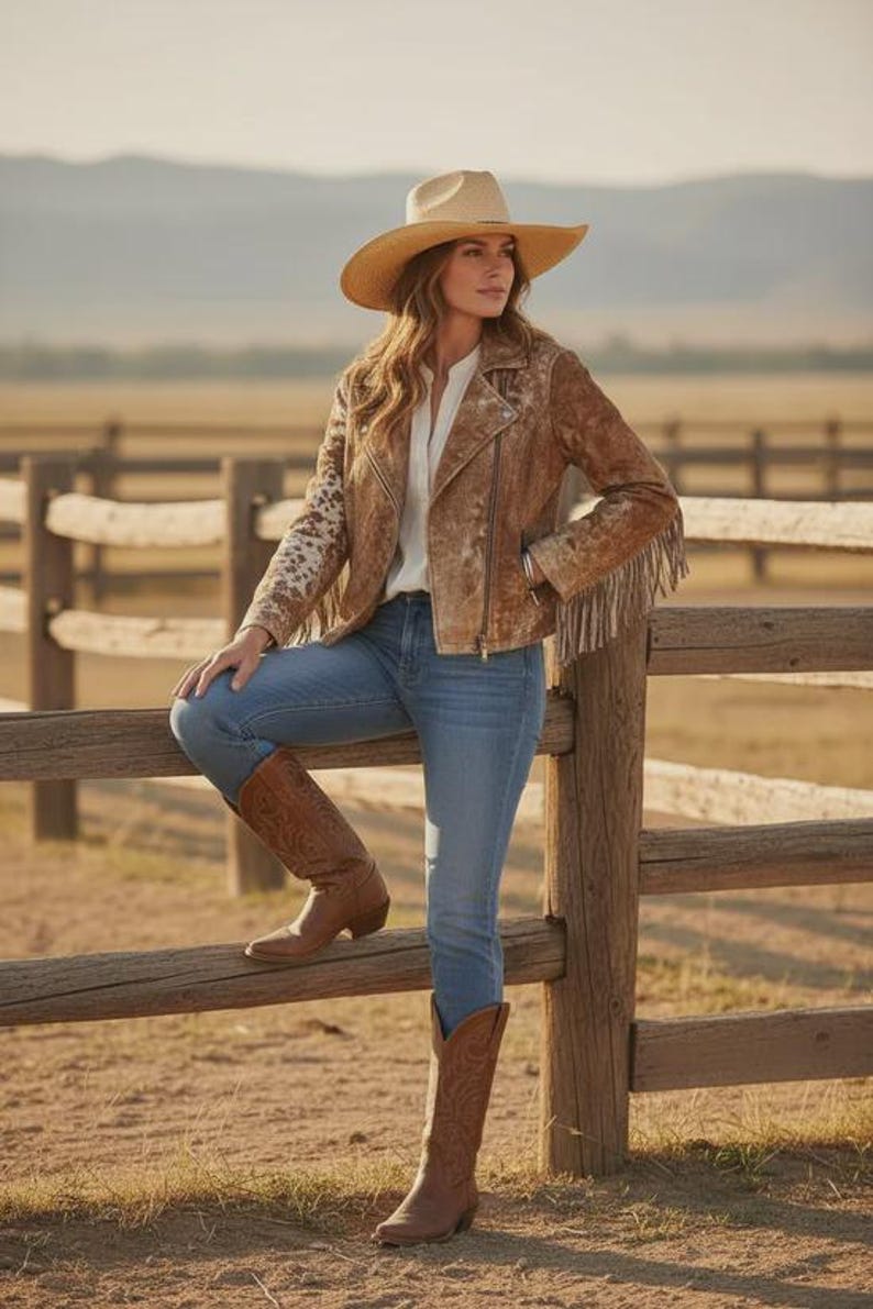 Unique Tan Cowhide Jacket (s) - Western Charm image 1