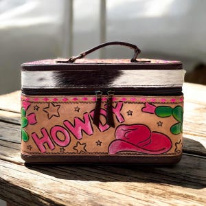 Howdy Tooled Leather Cowhide Jewelry Box