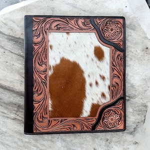 Tooled & cowhide folder Western Style Genuine Leather