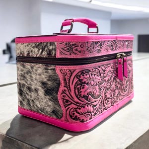 Pink Tooled Leather Cowhide Jewelry Box - Unique Western Jewelry Storage