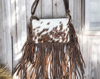 Bucking Horse Cowhide Fringe Crossbody Bag - Western Spirit