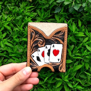 Porte-cartes en cuir repoussé pour cartes - Accessoire western fabriqué à la main