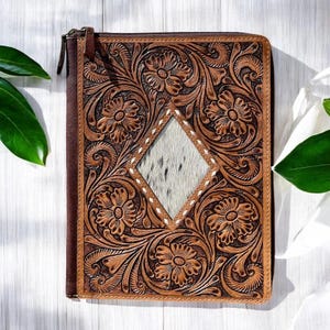 Diamond Tooled Leather Cowhide Folder