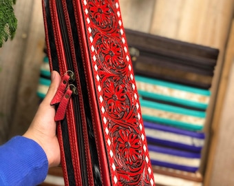 Red Leather Tooled Iron Case - Cowhide