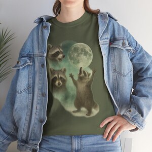 Three Raccoons Retro Graphic T-shirts, Silly Gifts, Vintage Raccoon Moon Tshirt, Raccoon Lovers, Funny Raccon Tee, Oversized Washed Tee