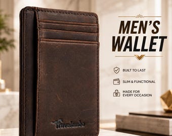 Slim Leather Wallet, Front Pocket Card Holder, Minimalist Wallet, Gift for Him