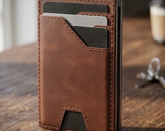 Slim Leather Front Pocket Wallet – Minimalist Card Holder with Money Clip, RFID Protection