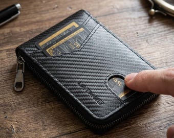 Men's Zipper Wallet – Vegan Leather, RFID Blocking, 13 Card Slots