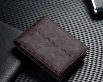 Slim Full Grain Leather Bifold Wallet, Minimalist Front Pocket Card Holder, RFID Blocking, Gift