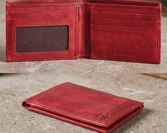 Slim Genuine Leather Bifold Wallet – Minimalist Front Pocket ID Window RFID Blocking