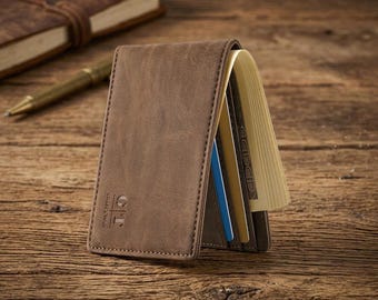 Slim Leather Bifold Wallet – Minimalist Front Pocket ID Card Holder