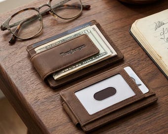 Slim Leather Wallet for Men – Minimalist Front Pocket Card Holder with Money Clip