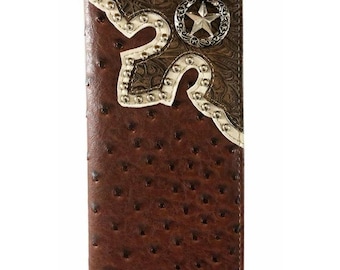 Western Men’s Wallet –  Style Bifold Checkbook Design, Cowboy Long Leather Wallet for Him