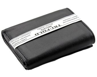 Men’s Black Genuine Leather Trifold Wallet – Multiple Card Slots, Slim Credit Card Holder Billfold