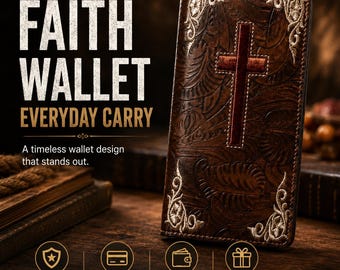 Men's Western Bifold Wallet, Cowboy Star Design, Checkbook Style, Leather Card Holder, Rustic Gift