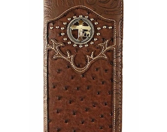 Men’s Western Cross Praying Cowboy Leather Wallet – Brown Bifold Checkbook Style