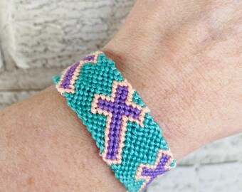 He is Risen, Easter Cross- Hand Knotted Friendship Bracelet  -Ready to Ship-