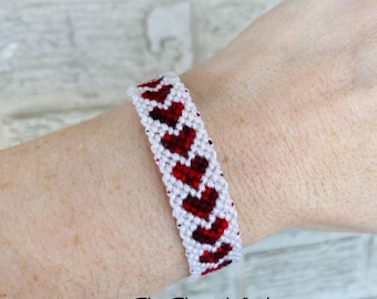 Variegated Red Hearts on White Hand Knotted Friendship Bracelet-Ready to Ship-