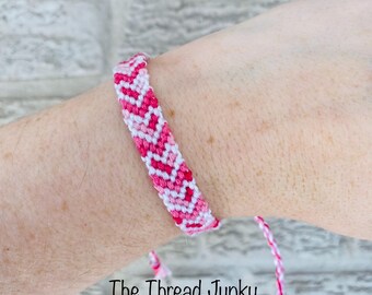 Bright White Hearts on Variegated Pink Hand Knotted Friendship Bracelet-Ready to Ship-