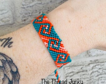 Aquamarine and Variegated Coral Tribal Knotted Friendship Bracelet  -Ready to Ship-