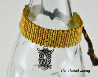 SALE Hand Dyed Variegated Friendship Bracelet with Owl Charm -Ready to Ship-