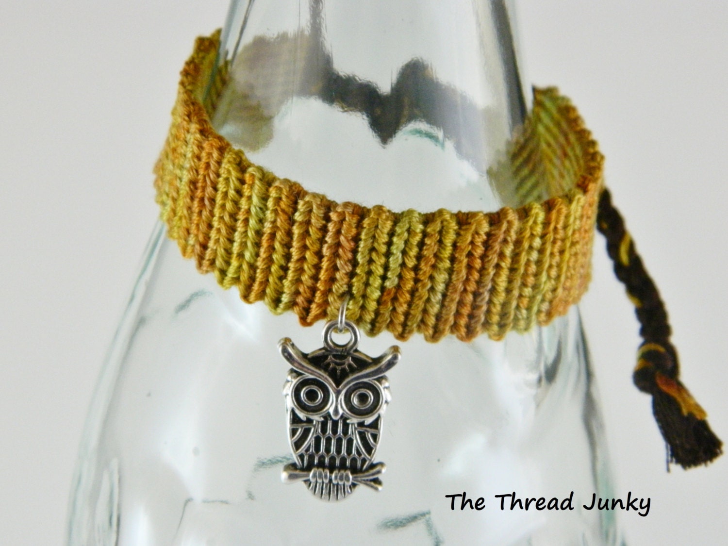 SALE Hand Dyed Variegated Friendship Bracelet with Owl Charm -Ready to Ship-