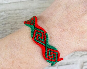 Shaped Red Green Swirl-Hand Knotted Friendship Bracelet-Ready to Ship-