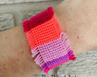 Shaggy Pinks Variegated Fringe Friendship Bracelet  -Ready to Ship-