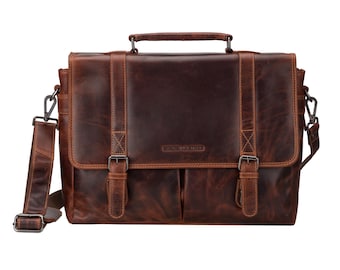 Boston Vintage Chestnut Leather Laptop Messenger Bag