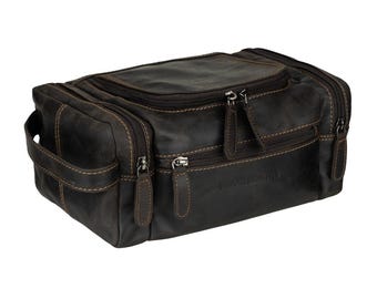 Winston Leather Toiletry Bag, Brown Full Grain Dopp Kit, Travel Shaving Bag