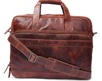 Sutton Leather Briefcase 16" Bag – Unisex – Chestnut