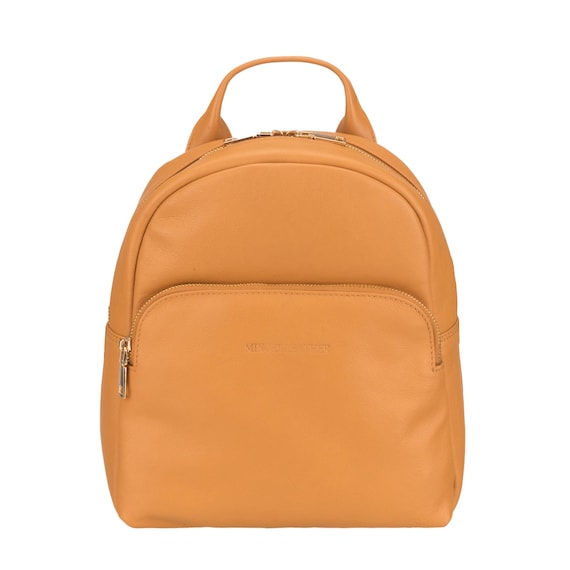 Tan Nappa Leather Backpack Purse: Women's Minimalist Daypack