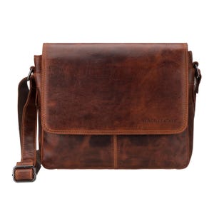 Austin Full-Grain Leather Messenger Bag: Chestnut Crossbody Satchel (11-inch iPad)