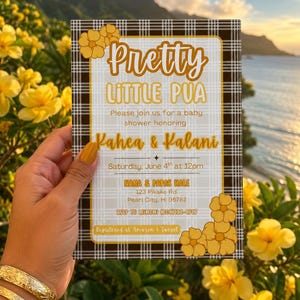 Editable Puakenikeni Flower Baby Shower Invitation, Hawaiian Theme (Digital Download)