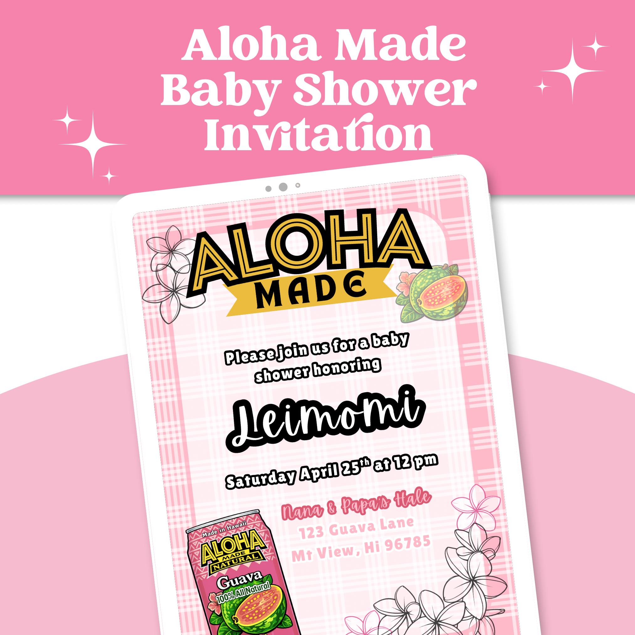 Editable Pink Palaka Baby Shower Invitation, Hawaiian Guava Nectar ...