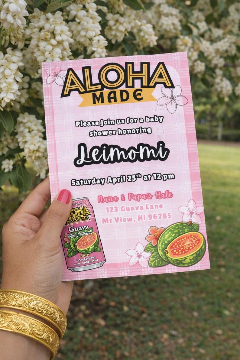 Editable Pink Palaka Baby Shower Invitation, Hawaiian Guava Nectar ...