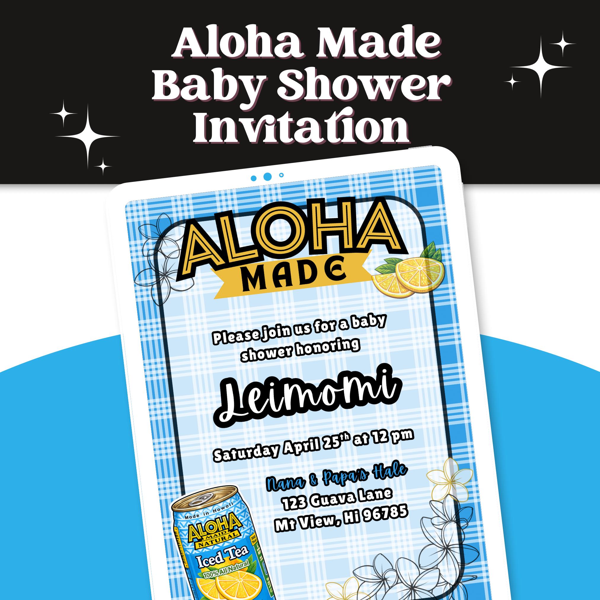 Editable Blue Palaka Baby Shower Invitation, Aloha Made Hawaiian Theme ...