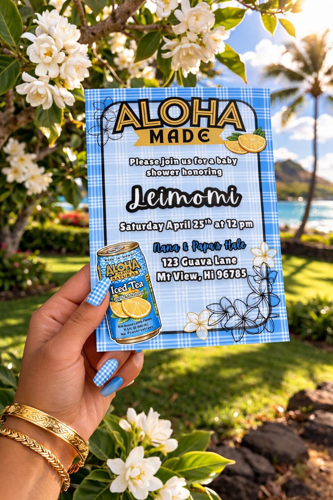 Editable Blue Palaka Baby Shower Invitation, Aloha Made Hawaiian Theme ...