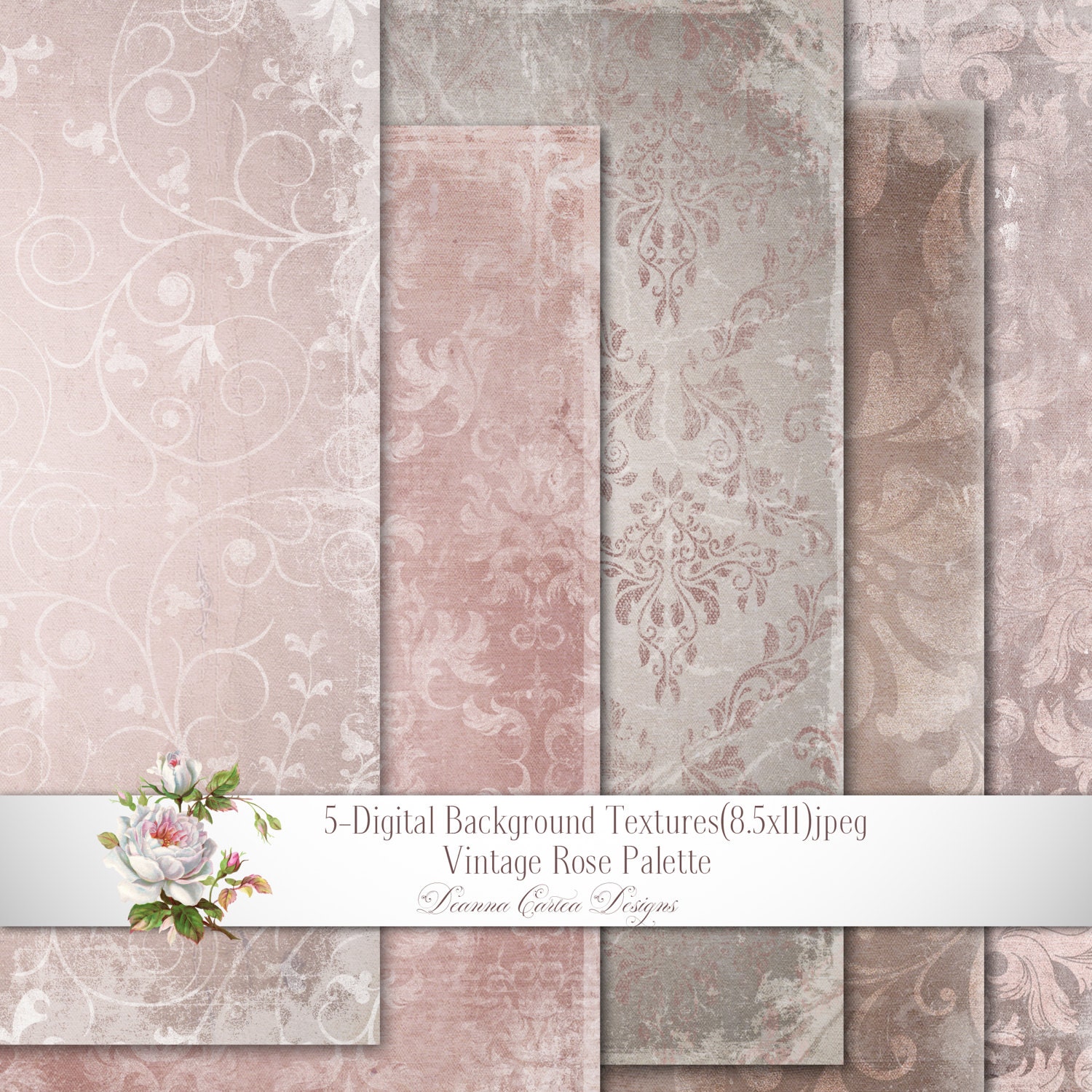 Damask Background Papers 8.5x11 Vintage damask paper shabby Etsy