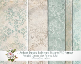 Damask background Papers, 8.5x11, vintage damask, shabby chic paper, scrapbooking, turquoise paper, stationery, cu ok, instant download