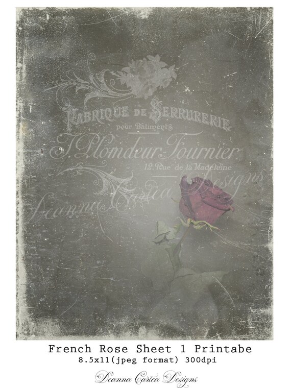 Vintage Druku Papieru Francuski Rose Sheet 1 Etsy