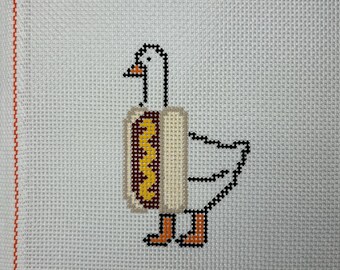 Hot Dog Duck Handpainted Needlepoint 13 mesh canvas
