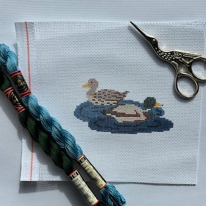Swimming Ducks Handpainted Needlepoint 13 mesh canvas