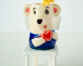 Mini vase , pottery bear vase, bear and heart