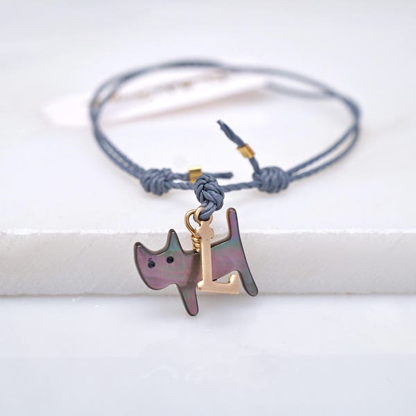 Cat friendship bracelet,mother of pearl cat,gift for cat lover